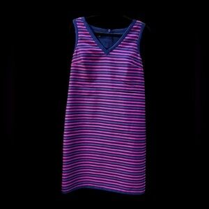 Talbots Size 6 V neck sleeveless cotton/silk blend dress, pink and navy stripes